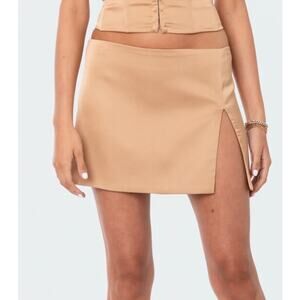 Edikted Seidiger Satin-Micro-Rock Gold Mini Skirt Size Large